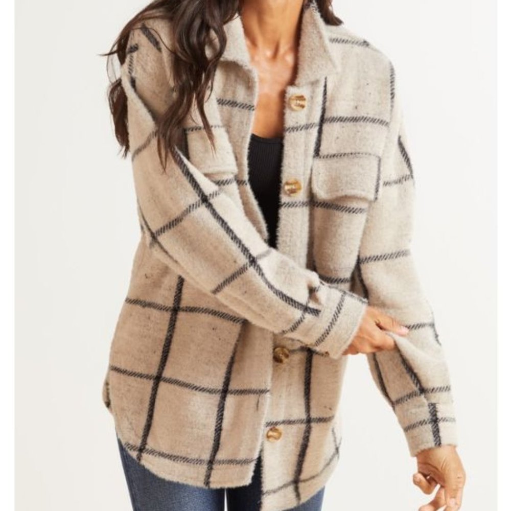 Z Supply Plaid Tucker Jacket Off White size S